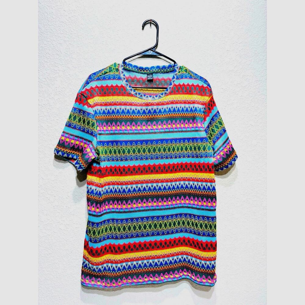 Manfinity Woven see through T Shirt Extra Large Bright Colors Aztec